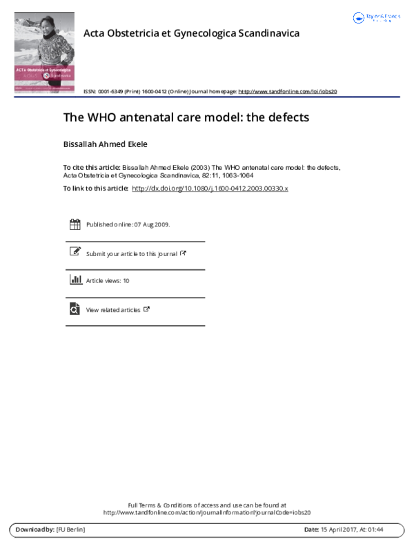 (PDF) The WHO antenatal care model: the defects