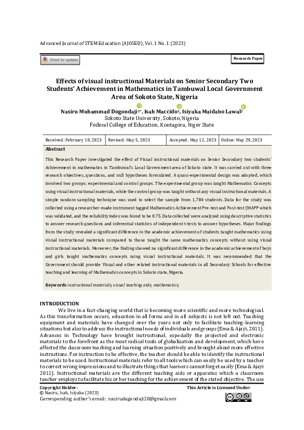 (PDF) Effects of visual instructional Materials on Senior Secondary Two ...
