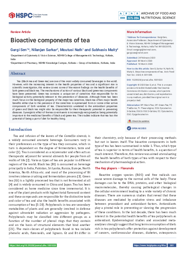 (PDF) Bioactive components of tea