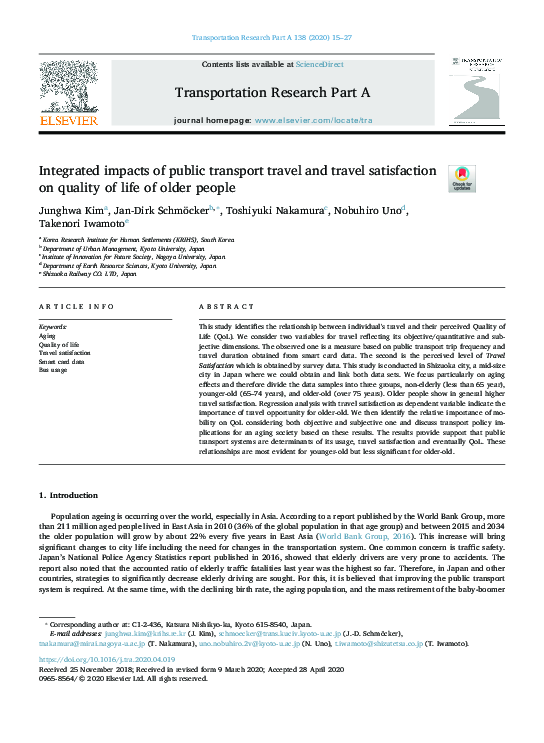(PDF) Integrated impacts of public transport travel and travel ...
