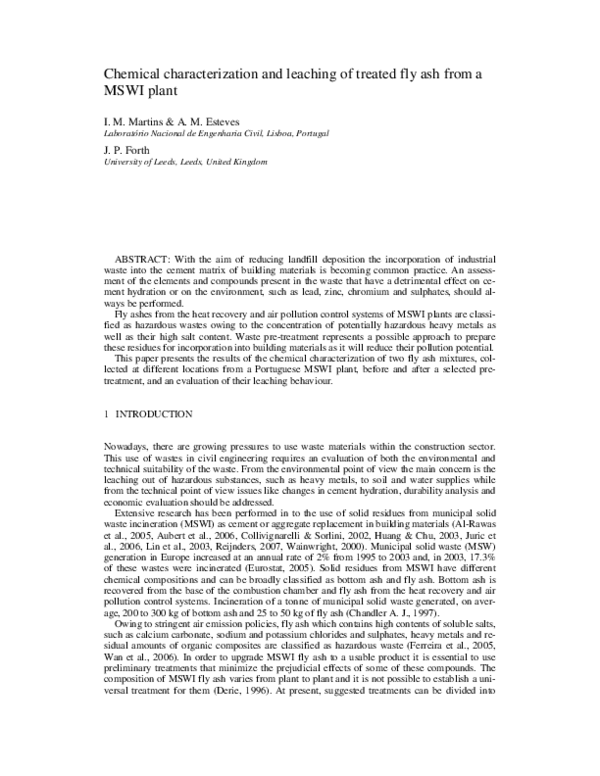 (PDF) Chemical characterization and leaching of treated fly ash from a ...