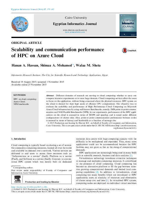 (PDF) Scalability and communication performance of HPC on Azure Cloud