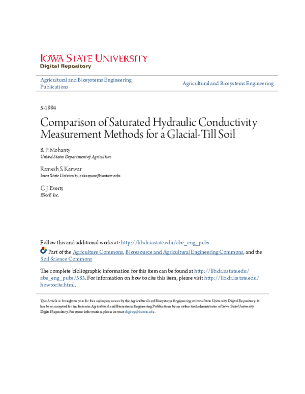 (PDF) Comparison of Saturated Hydraulic Conductivity Measurement ...