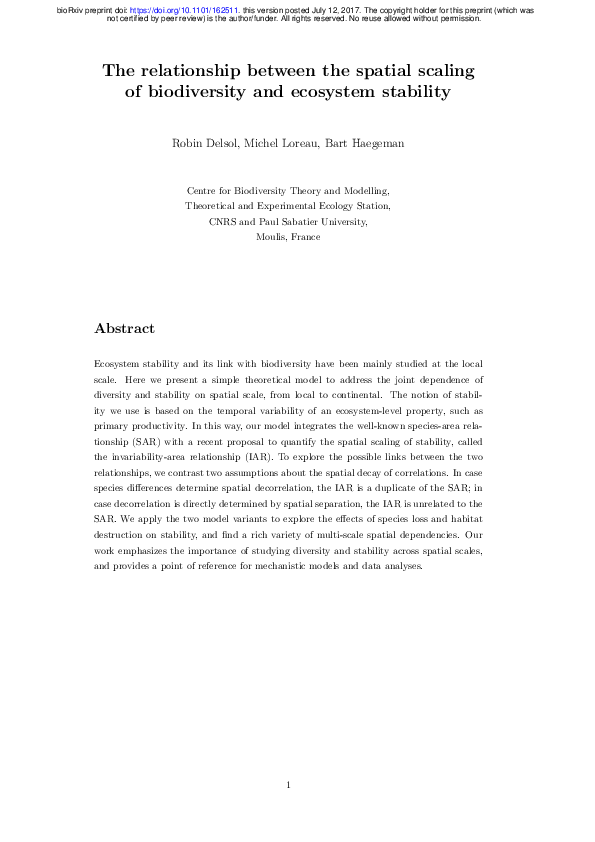 (PDF) The relationship between the spatial scaling of biodiversity and ...