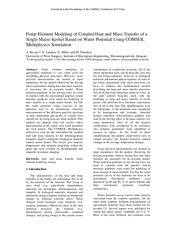 (PDF) Finite Element Modeling of Coupled Heat and Mass Transfer of a ...