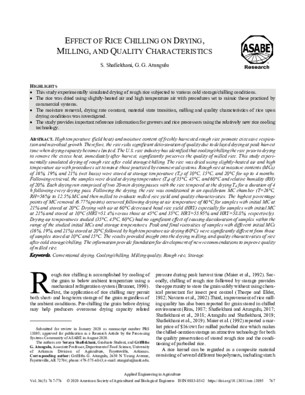 (PDF) Effect of Rice Chilling on Drying, Milling, and Quality ...