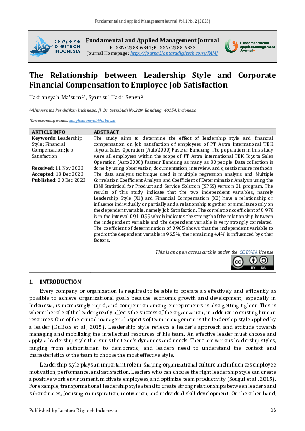 (PDF) The Relationship between Leadership Style and Corporate Financial ...