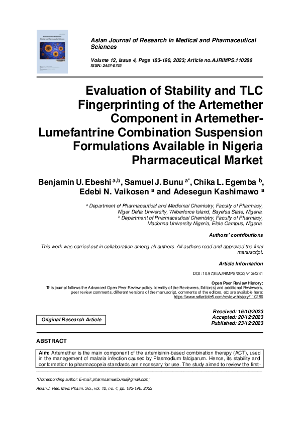 (PDF) Evaluation of Stability and TLC Fingerprinting of the Artemether ...