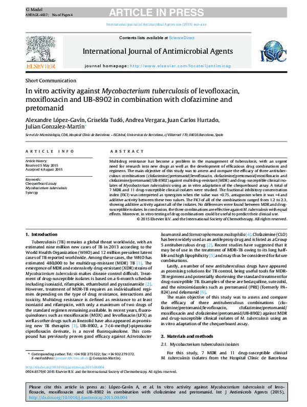(PDF) In vitro activity against Mycobacterium tuberculosis of ...