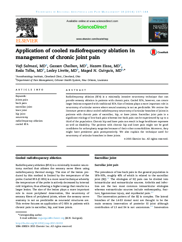 (PDF) Application of cooled radiofrequency ablation in management of ...