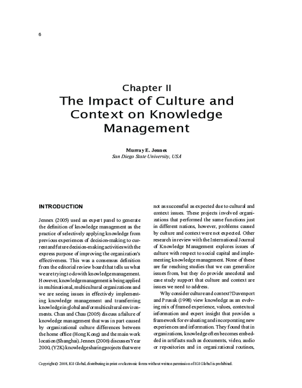 (PDF) The Impact of Culture and Context on Knowledge Management