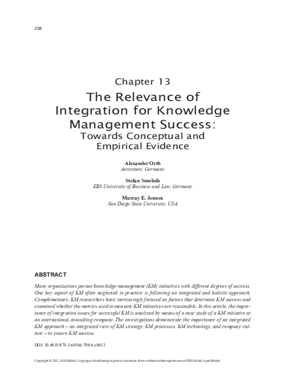 (PDF) The Relevance of Integration for Knowledge Management Success