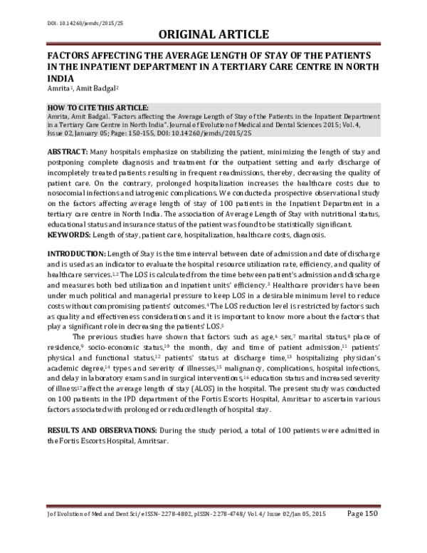 (PDF) Factors Affecting the Average Length of Stay of the Patients in ...