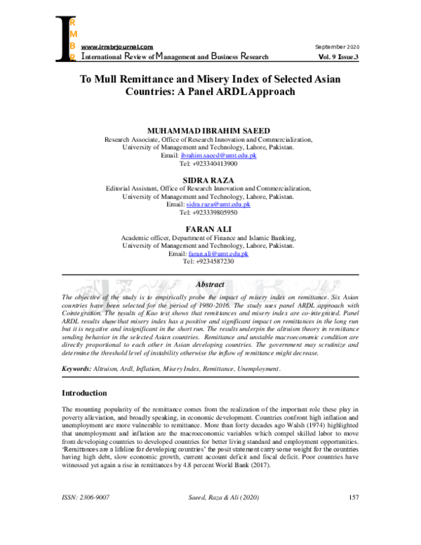 (PDF) To Mull Remittance and Misery Index of Selected Asian Countries ...