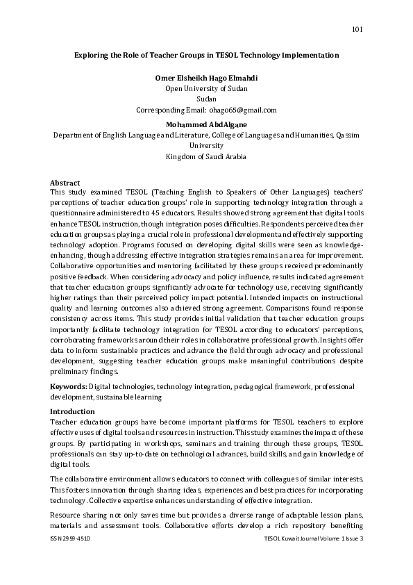 (PDF) Exploring the Role of Teacher Groups in TESOL Technology ...