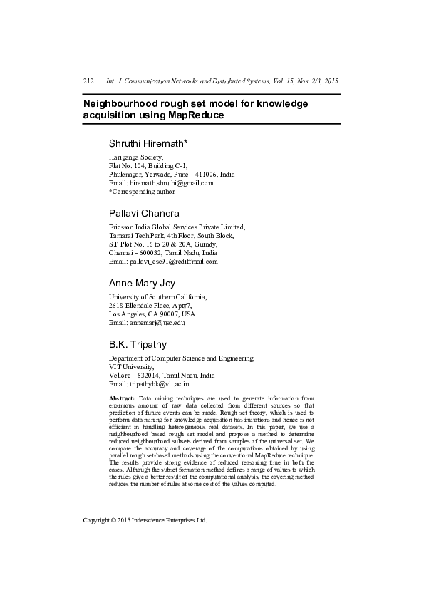 (PDF) Neighbourhood rough set model for knowledge acquisition using ...