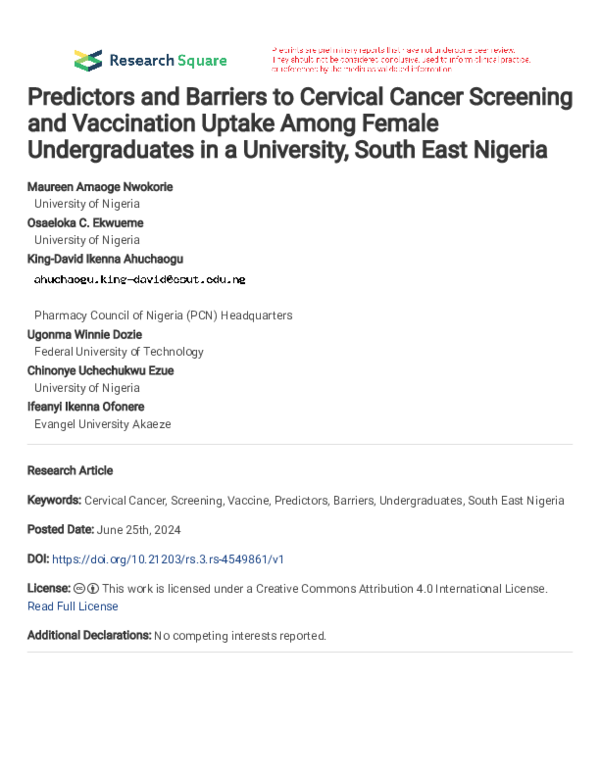 (PDF) Predictors and Barriers to Cervical Cancer Screening and ...