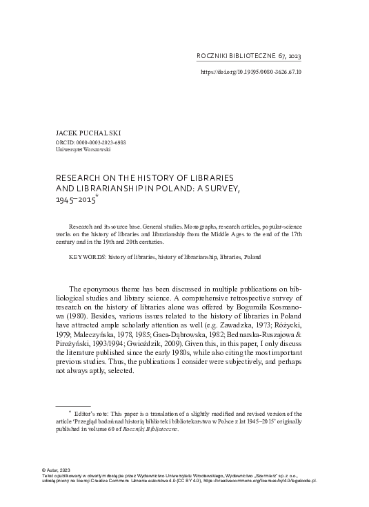 (PDF) Research on the history of libraries and librarianship in Poland ...
