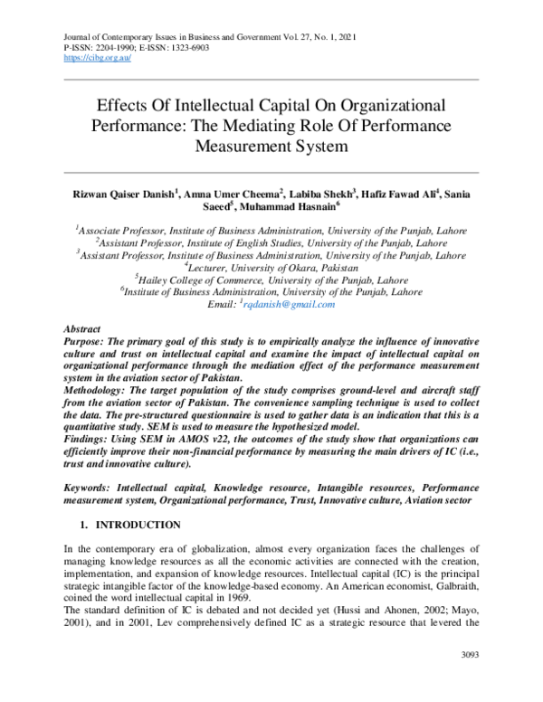 (PDF) Effects Of Intellectual Capital On Organizational Performance ...