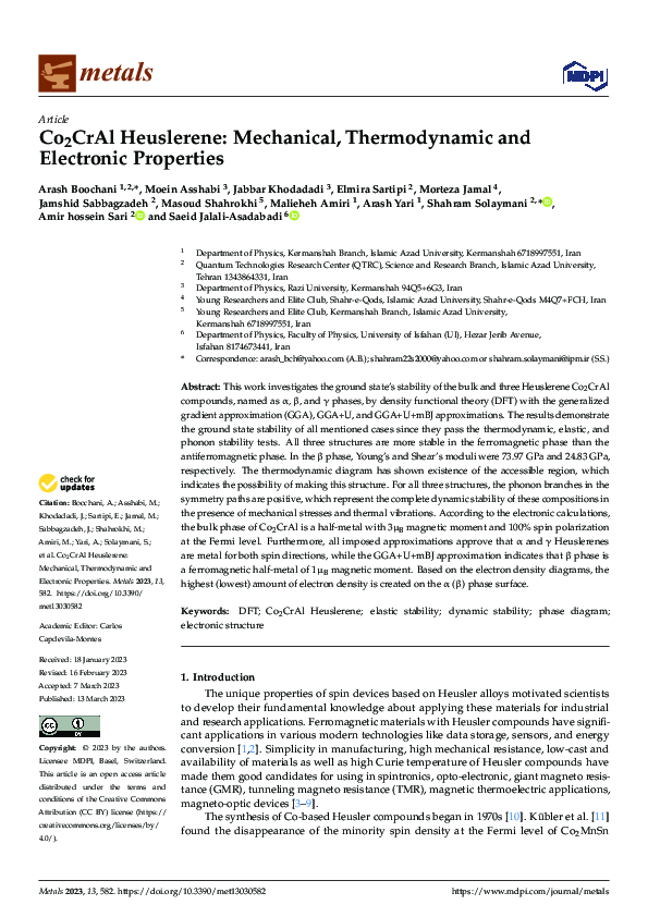 (PDF) Co2CrAl Heuslerene: Mechanical, Thermodynamic and Electronic ...