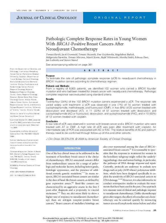 (PDF) Pathologic Complete Response Rates in Young Women With BRCA1 ...
