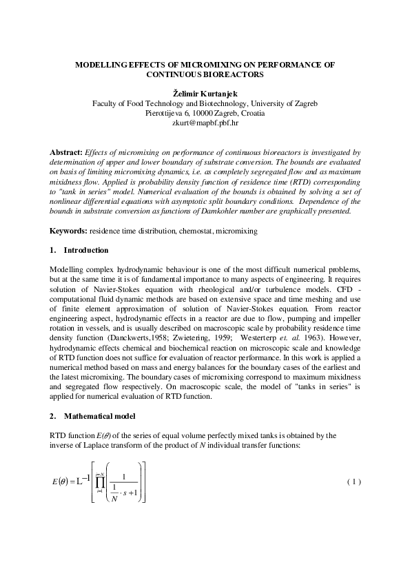 (PDF) Modelling Effects of Micromixing on Performance of Continous ...