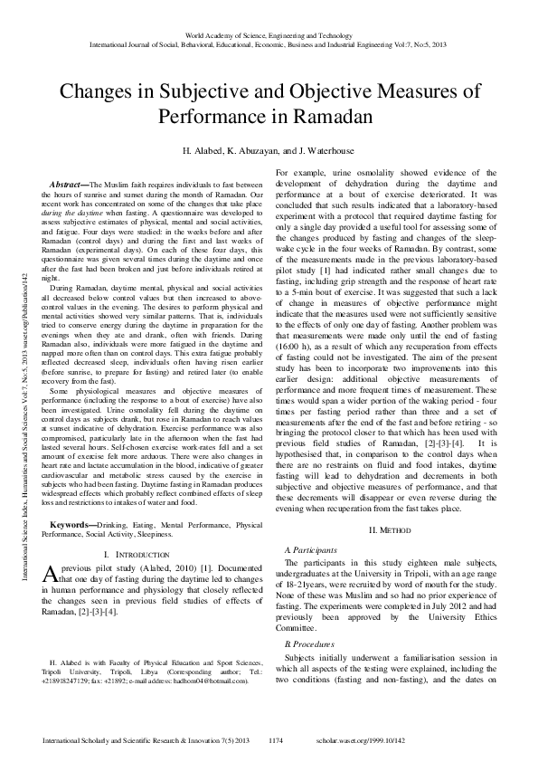 (PDF) Changes in Subjective and Objective Measures of Performance in ...