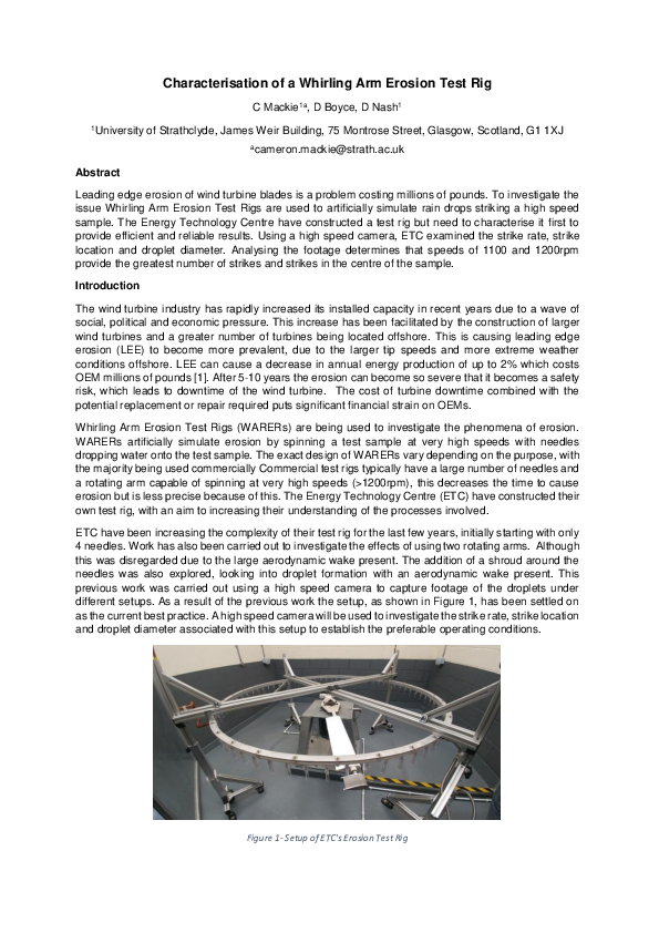(PDF) Characterisation of a Whirling Arm Erosion Test Rig