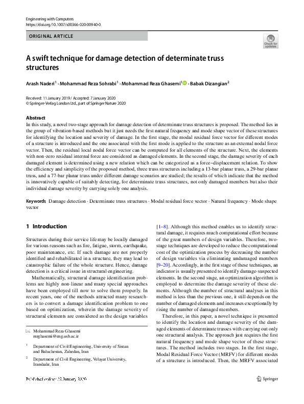 (PDF) A swift technique for damage detection of determinate truss ...
