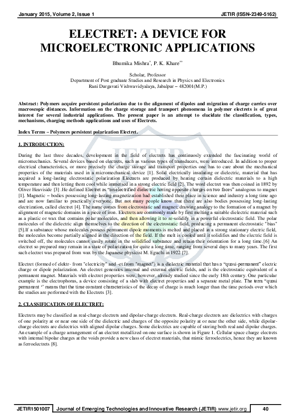 (PDF) Electret : A Device for Microelectronic Applications