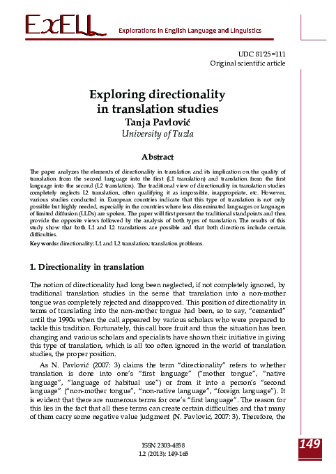 (PDF) Exploring directionality in translation studies