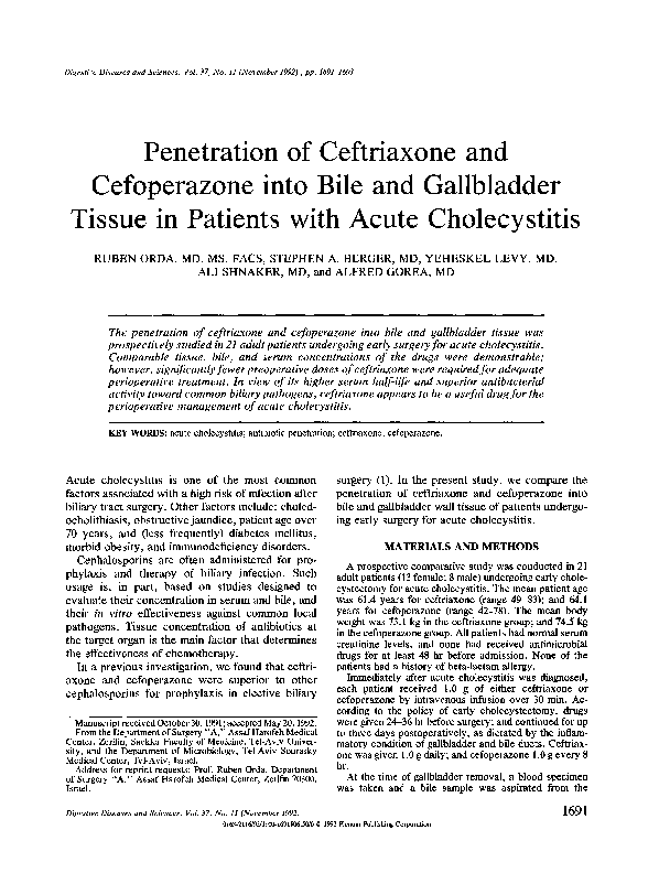 (PDF) Penetration of ceftriaxone and cefoperazone into bile and ...