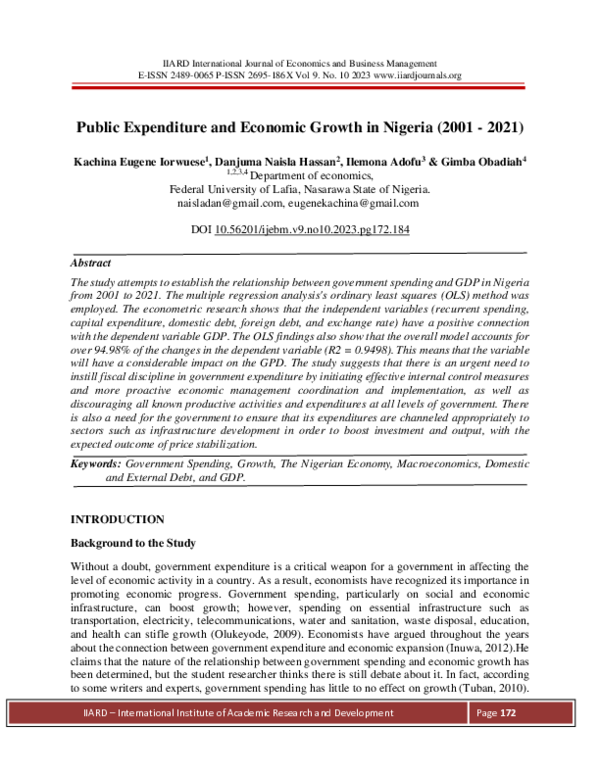 (PDF) Public Expenditure and Economic Growth in Nigeria (2001 - 2021)