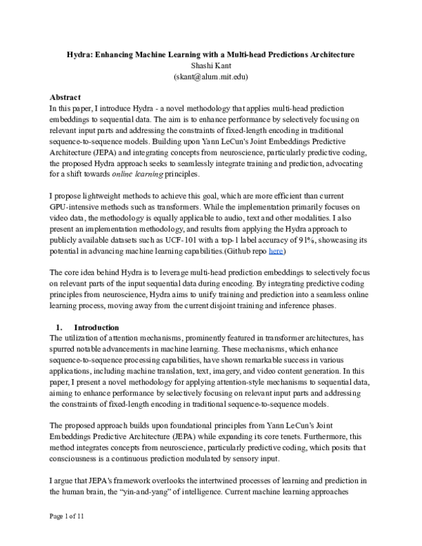 (PDF) Hydra Enhancing Machine Learning Applications with Multi-head ...