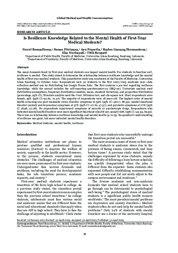 (PDF) Is Resilience Knowledge Related to the Mental Health of First ...