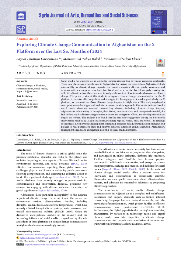 (PDF) Exploring Climate Change Communication in Afghanistan on the X ...