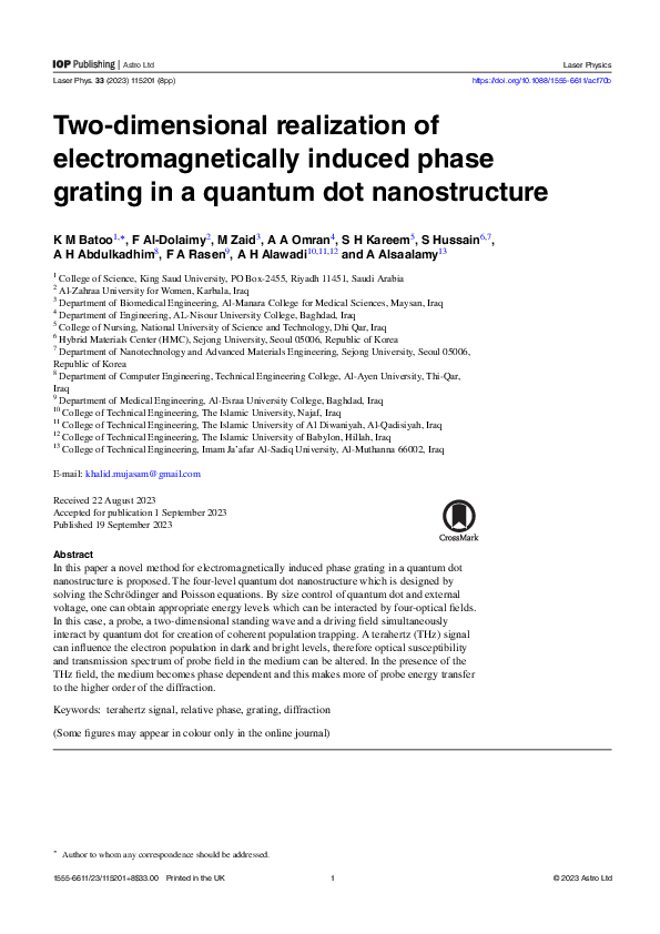 (PDF) Electromagnetically Induced Phase Grating in QDs