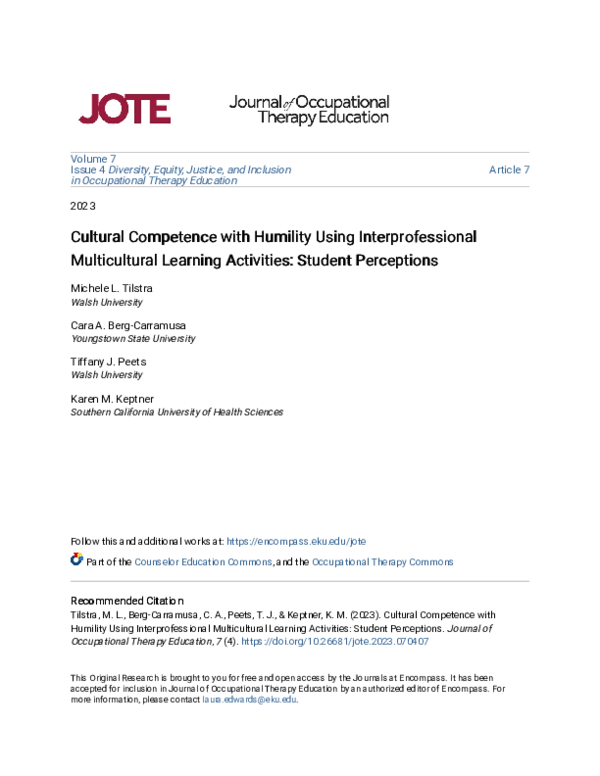 (PDF) Cultural Competence with Humility Using Interprofessional ...
