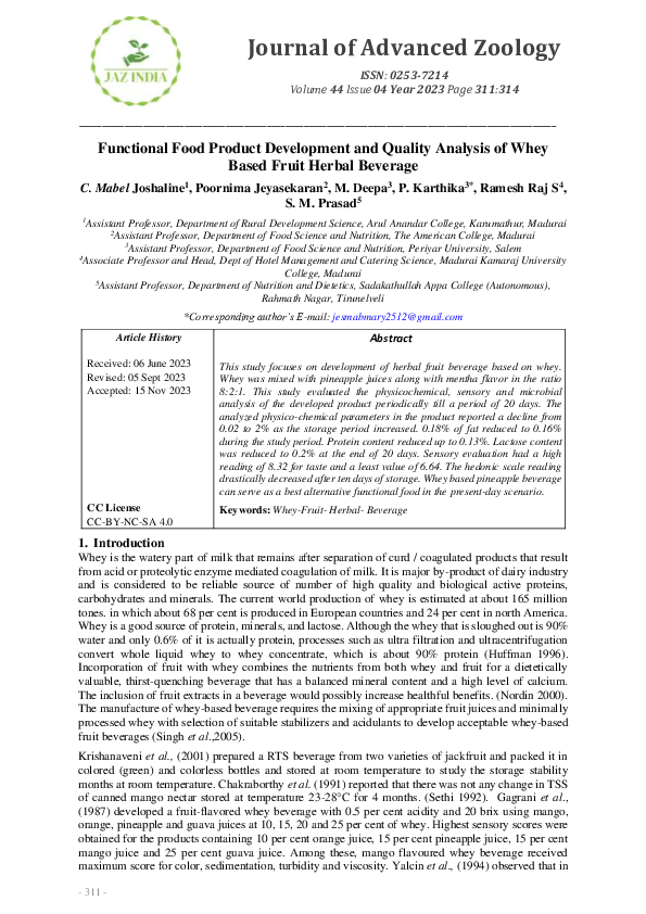 (PDF) Functional Food Product Development and Quality Analysis of Whey ...