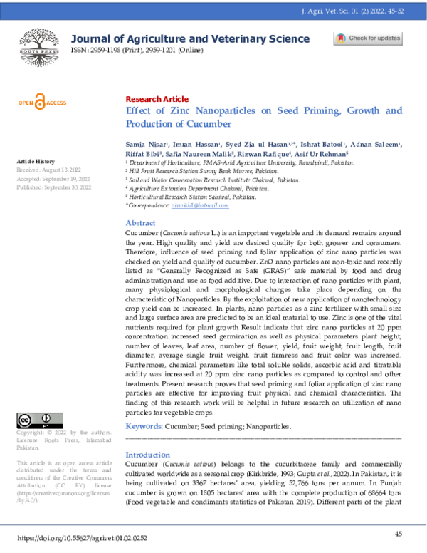 (PDF) Effect of Zinc Nanoparticles on Seed Priming, Growth and ...