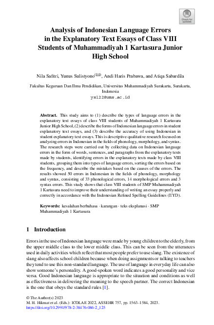 (PDF) Analysis of Indonesian Language Errors in the Explanatory Text ...