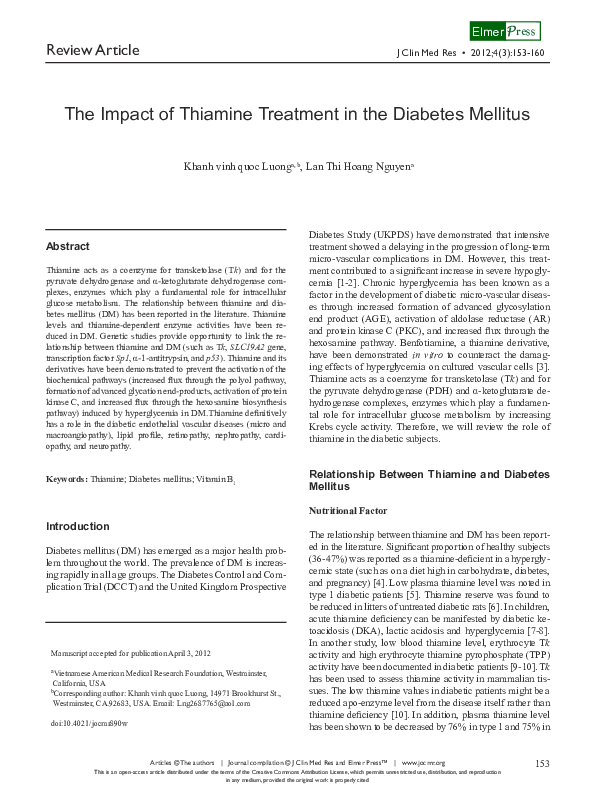 (PDF) The Impact of Thiamine Treatment in the Diabetes Mellitus