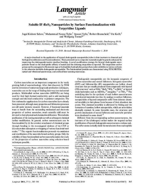 (PDF) Soluble IF-ReS2 Nanoparticles by Surface Functionalization with ...
