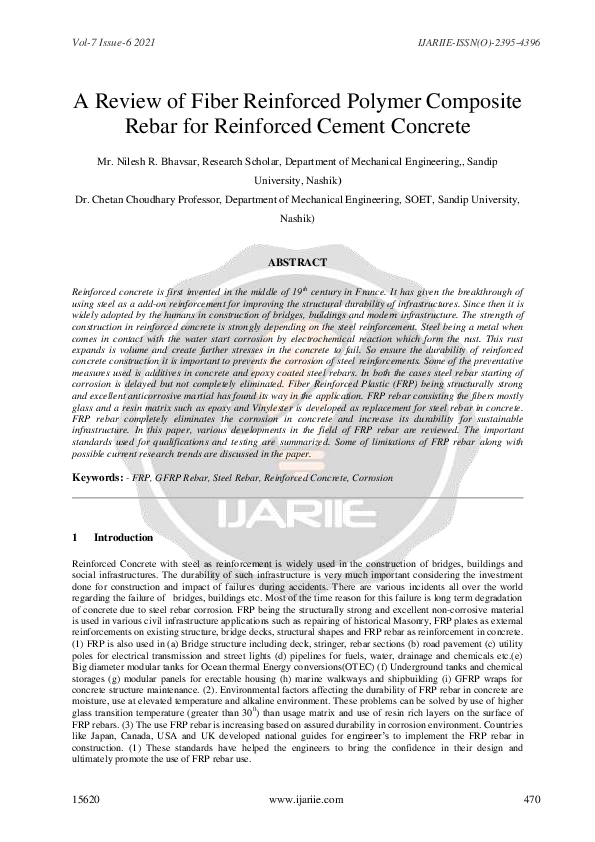 (PDF) A Review of Fiber Reinforced Polymer Composite Rebar for ...