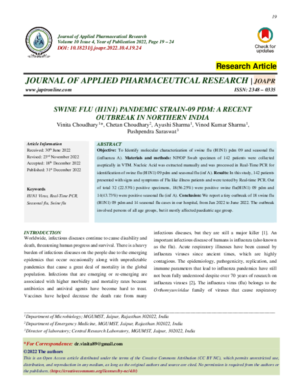 (PDF) Swine flu (H1N1) pandemic strain-09 PDM: A recent outbreak in ...