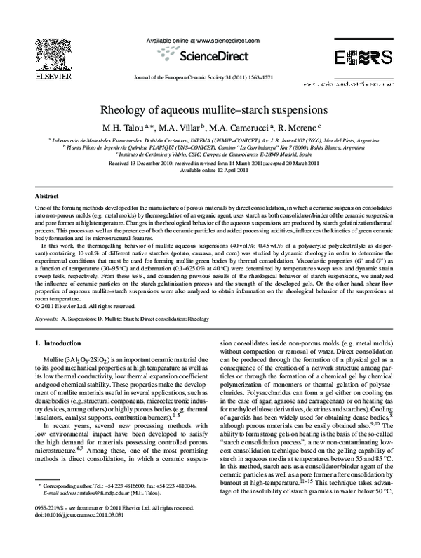 (PDF) Rheology of aqueous mullite–starch suspensions