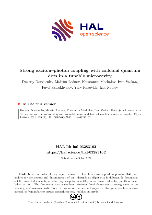 (PDF) Strong exciton−photon coupling with colloidal quantum dots in a ...