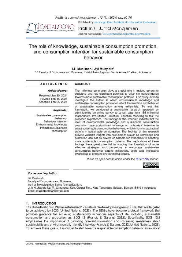 (PDF) The role of knowledge, sustainable consumption promotion, and ...