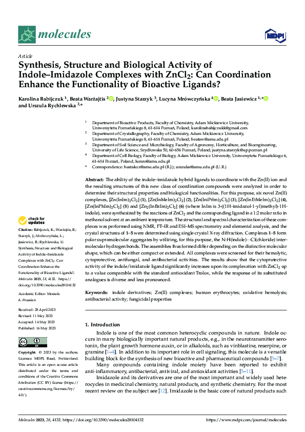 (PDF) Synthesis, Structure and Biological Activity of Indole–Imidazole ...