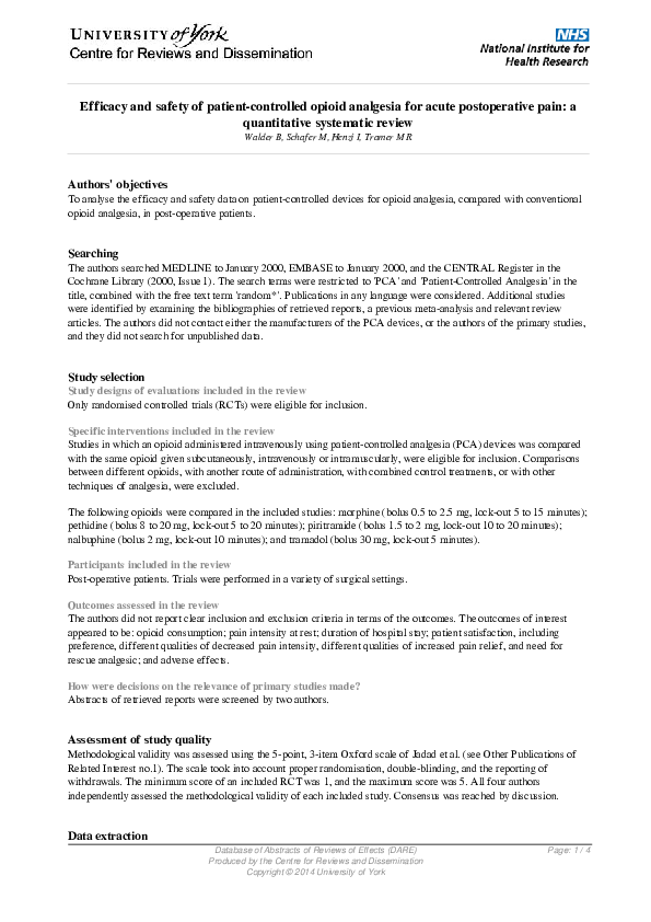 (PDF) Efficacy and safety of patient‐controlled opioid analgesia for ...